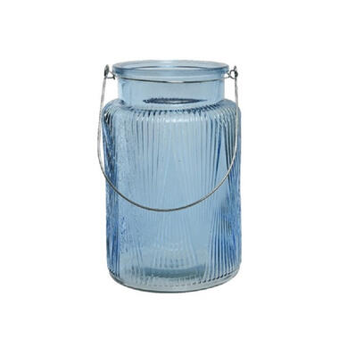 Decoris Windlicht - glas - lichtblauw - kaarshouder - 22 cm product