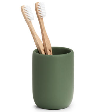 Zeller tandenborstelhouder - kunststeen - salie groen - D7 x H10 cm product
