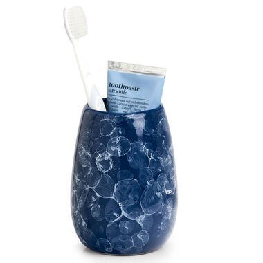 Zeller tandenborstelhouder - keramiek - marmerlook blauw - 8 x 11 cm product