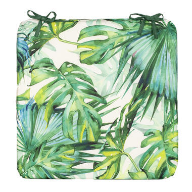 Anna's collection Stoelkussen monstera - wit/groen - 40 x 40 cm product