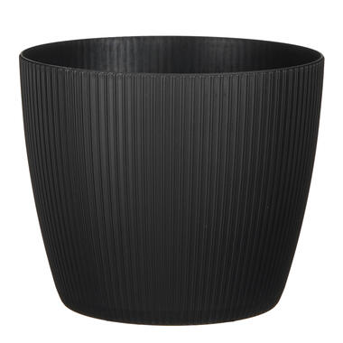 Mica Decorations Plantenpot - kunststof - zwart/ribbels- D20/H17 cm product