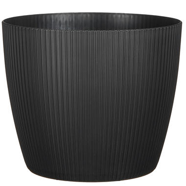 Mica Decorations Plantenpot - kunststof - zwart/ribbels- 30x30 cm product
