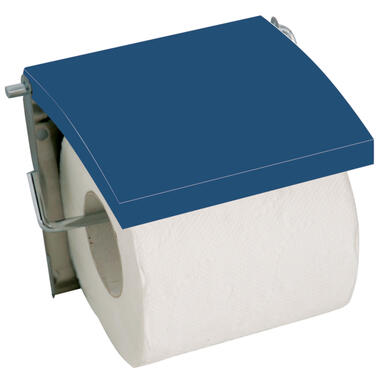MSV Toiletrolhouder wand/muur - Metaal/mdf hout klepje - donkerblauw product
