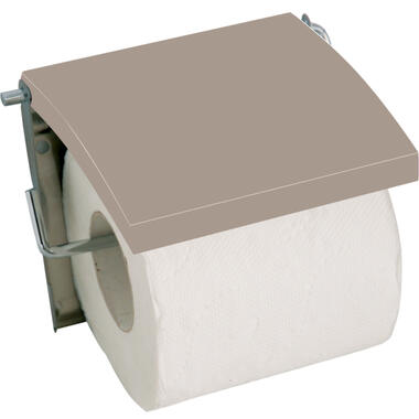 MSV Toiletrolhouder wand/muur - Metaal/MDF hout klepje - beige product