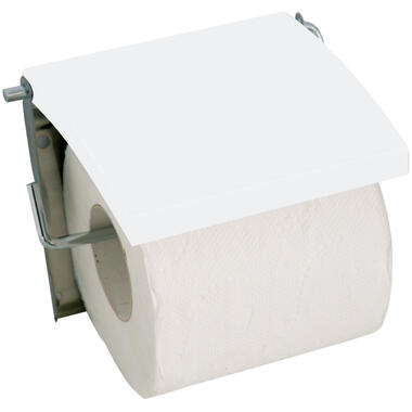 MSV Toiletrolhouder wand/muur - Metaal/MDF hout klepje - ivoor wit product