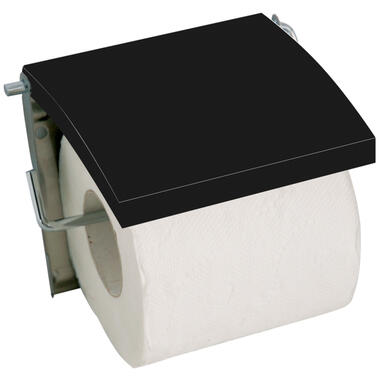 MSV Toiletrolhouder wand/muur - Metaal/mdf hout klepje - zwart product