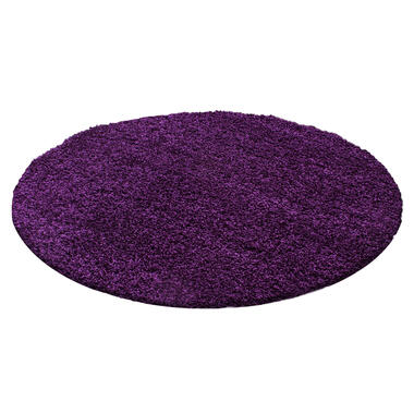 Basic Rond Shaggy vloerkleed Paars Hoogpolig - 120 CM ROND product