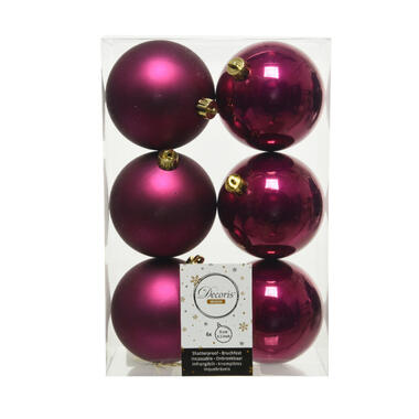 Decoris Kerstballen - 6x st - framboos roze - D8 cm - kunststof product