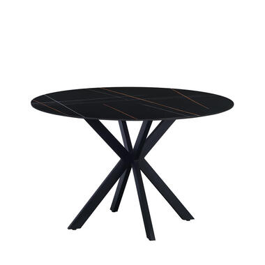 Ronde eettafel Yuna Ø120 cm cm marmerlook zwart - Stoneware - Zwart