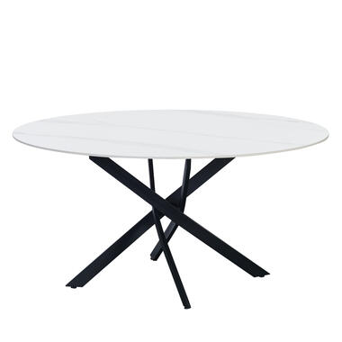 Ronde eettafel Vivian Ø150 cm marmerlook wit spinpoot - Stoneware - Wit product