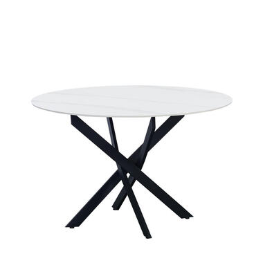 Ronde eettafel Vivian Ø120 cm marmerlook wit spinpoot - Stoneware - Wit