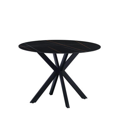 Ronde eettafel Yuna Ø110 cm cm marmerlook zwart - Stoneware - Zwart