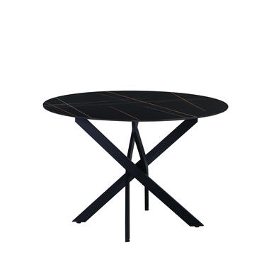 Ronde eettafel Vivian Ø110 cm marmerlook zwart spinpoot - Stoneware - Zwart product