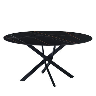 Ronde eettafel Vivian Ø150 cm marmerlook zwart spinpoot - Stoneware - Zwart product