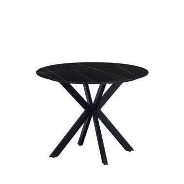 Ronde eettafel Yuna Ø100 cm marmerlook zwart - Stoneware - Zwart