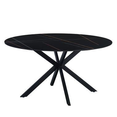 Ronde eettafel Yuna Ø150 cm marmerlook zwart - Stoneware - Zwart product