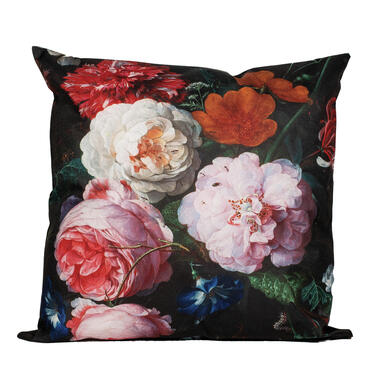 Anna's collection buitenkussen bloem - roze/zwart - 60 x 60 cm product