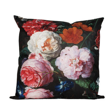 Anna's collection buitenkussen bloem - zwart/roze - 45 x 45 cm product