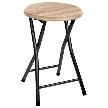 5five Bijzet krukje/stoel - Opvouwbaar - zwart/hout - 46 cm product