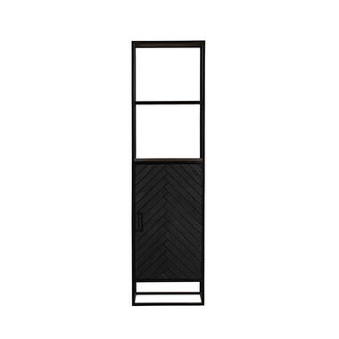 Furndea Scandi boekenkast industrieel visgraat zwart 1- deur - 45x55x200 cm product