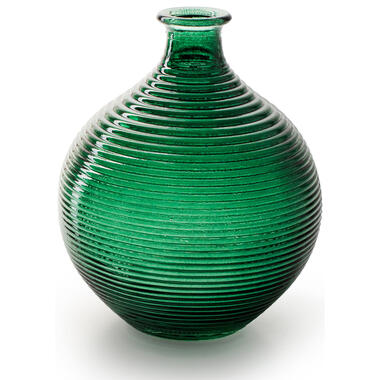 Jodeco Bloemenvaas - groen glas - ribbel - D16 x H20 cm product