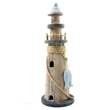 Maritiem decoratie beeld - Vuurtoren - Hout - 11 x 30 cm - houtskleur product