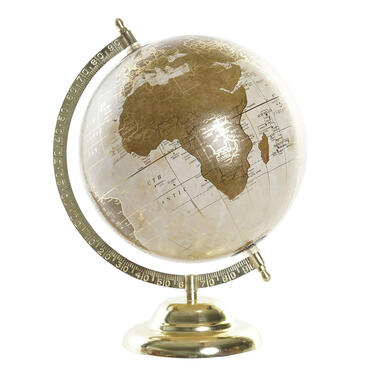 Items Deco Wereldbol/globe op voet - kunststof - creme/goud - 20 x 30 cm product