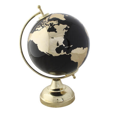 Items Deco Wereldbol/globe op voet - kunststof - zwart/goud - 20 x 30 cm product