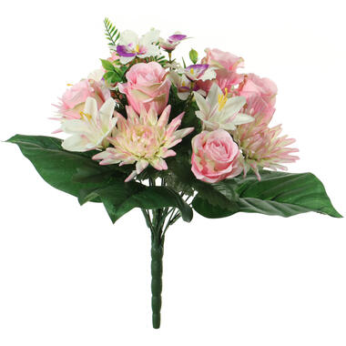 Kunstbloemen boeket roos/orchidee/chrysant - roze - H36 cm product