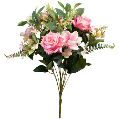 Louis Maes Kunstbloemen boeket rozen - roze - H50 cm product