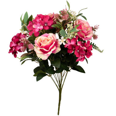 Louis Maes Kunstbloemen boeket rozen - roze - H52 cm product