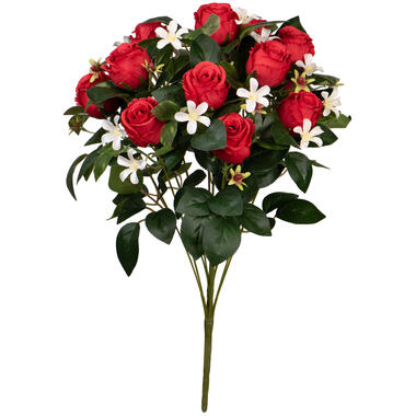Louis Maes Kunstbloemen boeket rozen - rood - H49 cm product