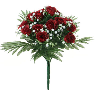Louis Maes Kunstbloemen boeket rozen/gipskruid - rood - H36 cm product