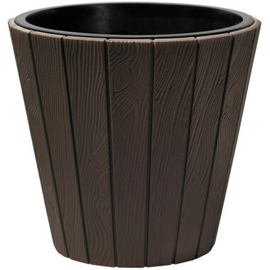 Prosperplast Plantenpot Wood Style - kunststof - donkerbruin - D35 cm product