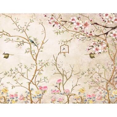 Sanders & Sanders fotobehang - bloemen en vogels - beige - 3.5 x 2.7 m - 950015 product