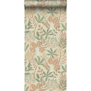 ESTAhome behang - bladeren - groen en terracotta roze - 50 x 900 cm - 139680 product