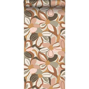 ESTAhome behang - bloemmotief - terracotta en zacht roze - 50 x 900 cm - 139629 product