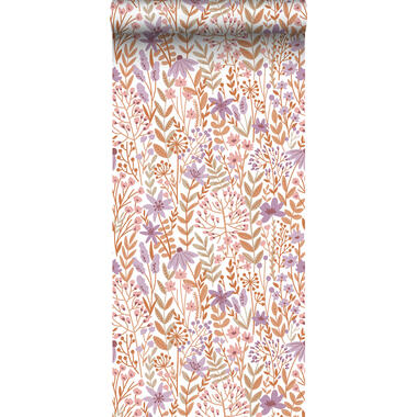 ESTAhome behang - veldbloemen - lila paars en terracotta - 0.53 x 10.05 m product