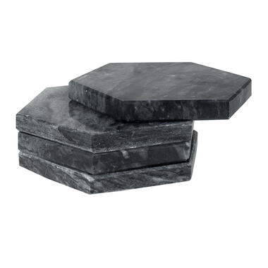 QUVIO Glasonderzetter Hexagon - Marmer - Zwart - set van 4 product