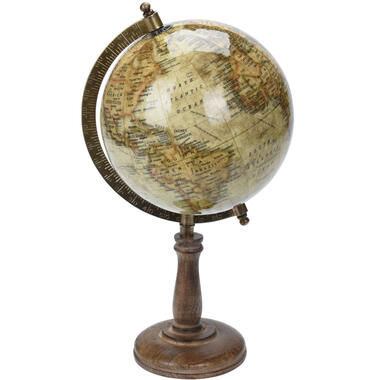 Bellatio design Wereldbol globe - mangohouten voet - 16 x 32 cm product