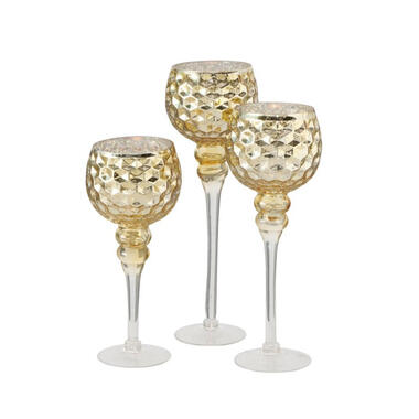 Deco by Boltze Kaarshouders - champagne goud - 3 stuks - glas product