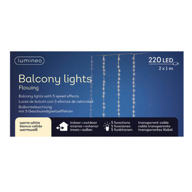 Lumineo Kerst balkon verlichting - gordijn - warm wit - 220 lampjes product