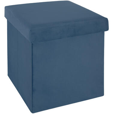 Atmosphera Poef/hocker - opbergbox - blauw - PU/MDF - 38 x 38 cm product