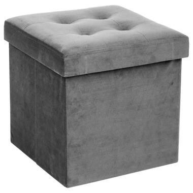 Atmosphera Poef/hocker - opbergbox - zilvergrijs - PU/MDF - 38 x 38 cm product