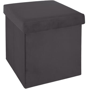 Atmosphera Poef/hocker - opbergbox - donkergrijs - PU/MDF - 38 x 38 cm product