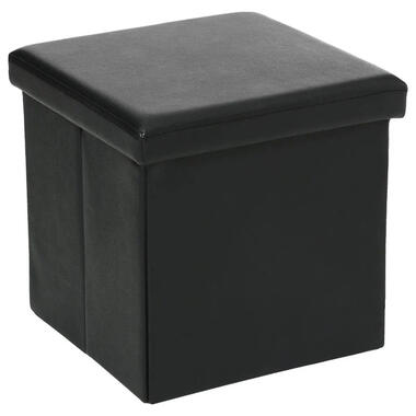 Atmosphera Poef/Hocker - opbergbox - zwart - pvc/mdf - 38 x 38 cm product