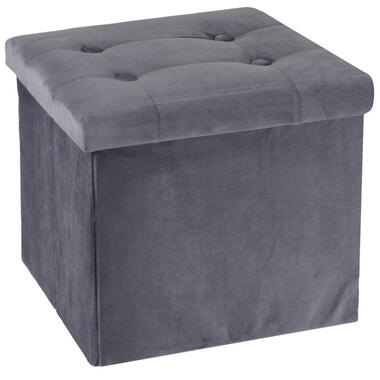 H&S Collection Poef/hocker - opbergbox - donkergrijs - 38 x 38 cm product