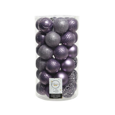 Decoris Kerstballen - 37 stuks - kunststof - lila paars - 6 cm product