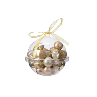 Decoris Kerstballen - 30st - kunststof - bruin-goud-champagne - 3 cm product