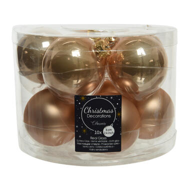 Decoris Kerstballen - 10 stuks - glas - toffee bruin - 6 cm product